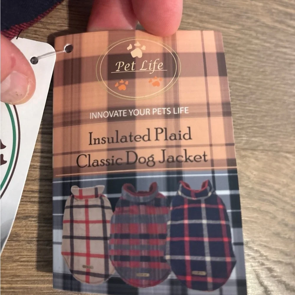 Pet Life navy and red Plaid dog jacket, S, NWT!